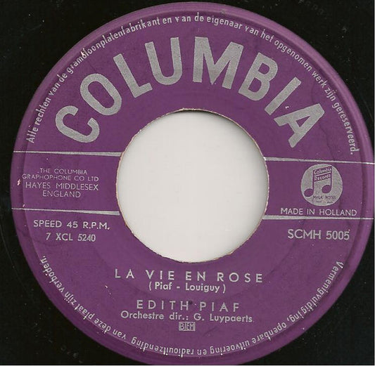 Edith Piaf - La Vie En Rose 19623 Vinyl Singles Zeer Goede Staat