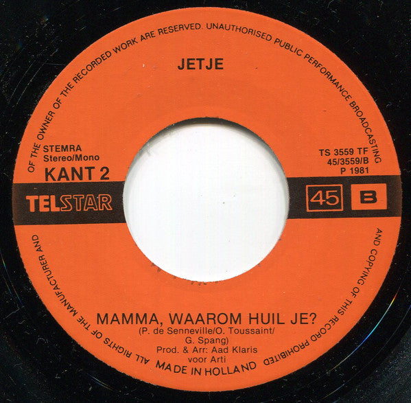 Jetje - Koning Joep Fondant Vinyl Singles Vinyl Very Good (VG) <br> Hoes Good Plus (G+)