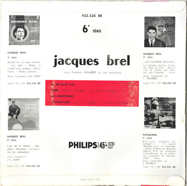 Jacques Brel - * Vinyl Singles EP Vinyl Very Good (VG) <br> Hoes Good Plus (G+)