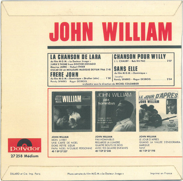 John William - La Chanson De Lara Vinyl Singles EP Vinyl Zeer Goed / Hoesje Goed "VINYLSINGLES.NL"