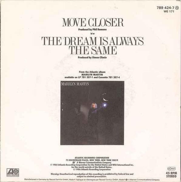 Marilyn Martin - Move Closer Vinyl Singles Vinyl Very Good (VG) <br> Hoes Good Plus (G+)