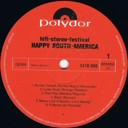 Various - Hifi-Stereo-Festival - Happy South-America (LP) Vinyl LP Vinyl Very Good (VG) <br> Hoes Good Plus (G+)