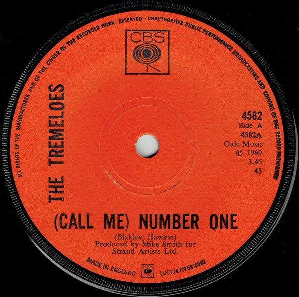 Tremeloes - (Call Me) Number One Vinyl Singles Vinyl Very Good (VG) <br> Hoes Generic