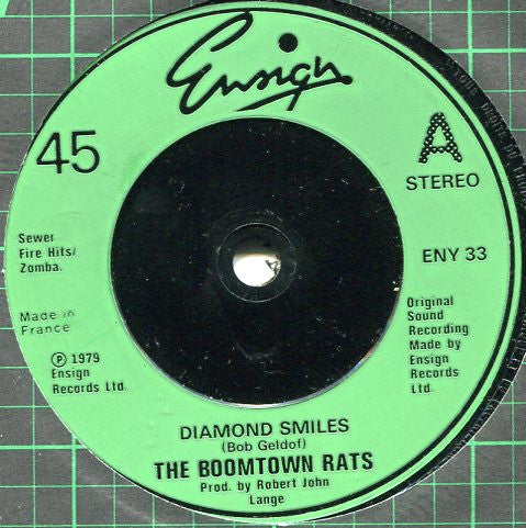 Boomtown Rats - Diamond Smiles Vinyl Singles Vinyl Very Good (VG) <br> Hoes Generic