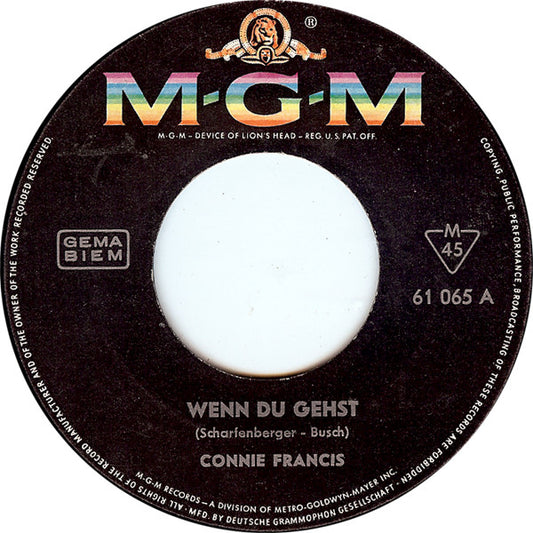 Connie Francis - Wenn Du Gehst Vinyl Singles Vinyl Very Good (VG) <br> Hoes Generic