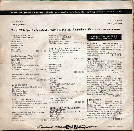 3 Jacksons - Accordion With Rhythm Accompaniment Vinyl Singles EP Vinyl Zeer Goed / Hoesje Goed "VINYLSINGLES.NL"