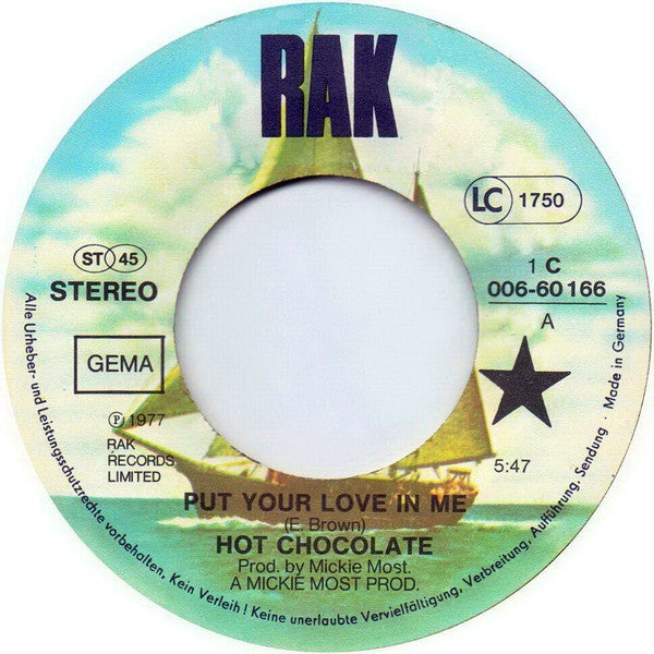 Hot Chocolate - Put Your Love In Me (B-Keus) Vinyl Singles Vinyl Goed / Hoes Redelijk
