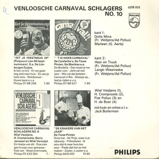 Wiel Vestjens, Hay Crompvoets, Piet Pollux, Henk de Boer - Venloosche Carnaval Schlagers no. ** Vinyl Singles Vinyl Zeer Goed / Hoesje Goed "VINYLSINGLES.NL"