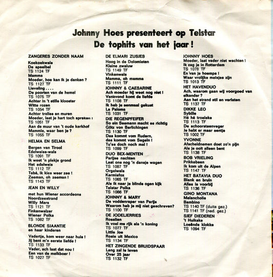 Johnny En Mary - Daar Bij Die Molen Vinyl Singles Vinyl Zeer Goed / Hoesje Goed "VINYLSINGLES.NL"