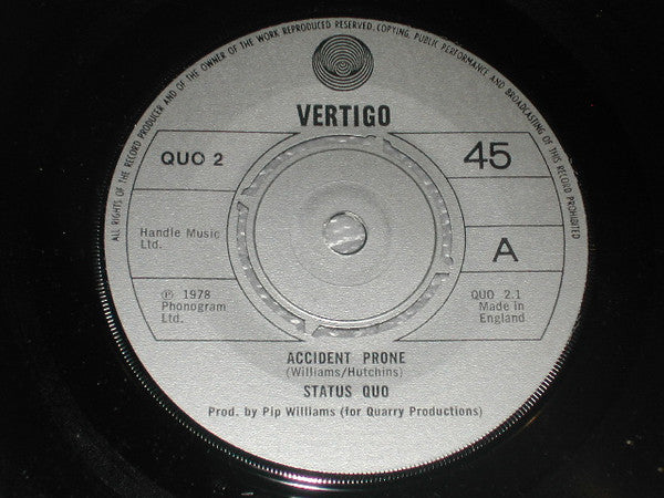 Status Quo - Accident Prone Vinyl Singles Vinyl Very Good (VG) <br> Hoes Generic