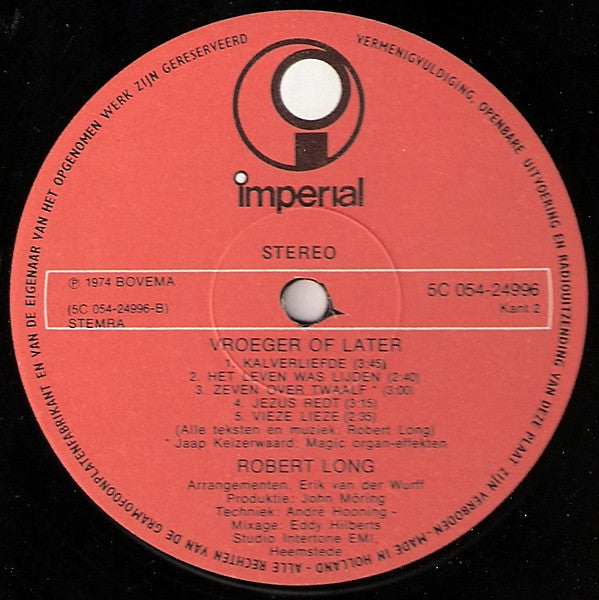 Robert Long - Vroeger Of Later (LP)