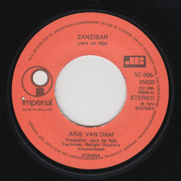 Arie van Dam - Zanzibar 34239 Vinyl Singles Goede Staat