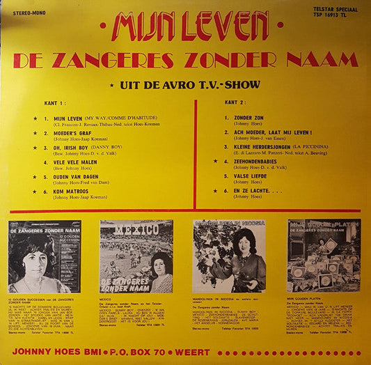 Zangeres Zonder Naam - Mijn Leven (LP) Vinyl LP Vinyl Zeer Goed / Hoesje Goed "VINYLSINGLES.NL"