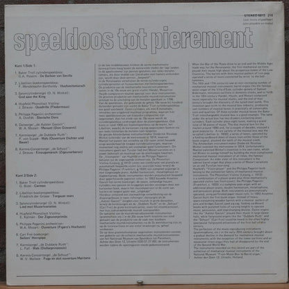Unknown Artist - Speeldoos Tot Pierement (Klassieke Melodieën) (LP) Vinyl LP Vinyl Very Good (VG) <br> Hoes Good Plus (G+)