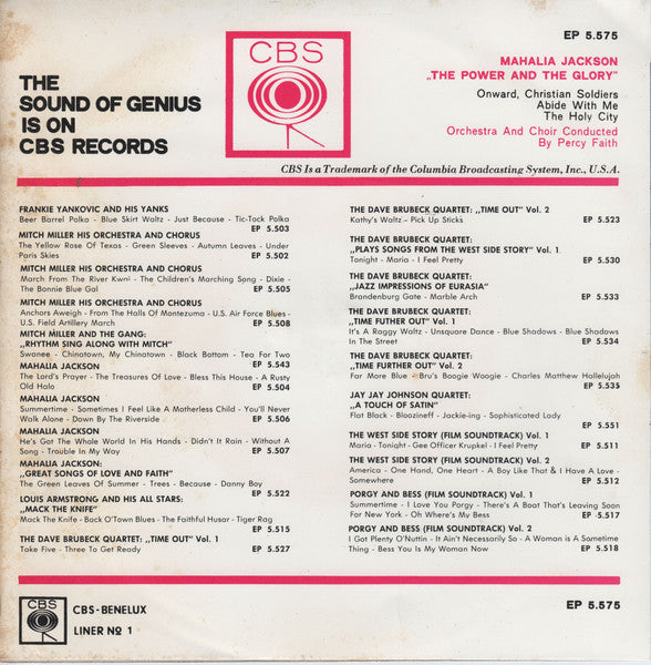 Mahalia Jackson With Orchestra And Choir Conducted By Percy Faith - The Power And The Glory Vinyl Singles EP Vinyl Very Good (VG) <br> Hoes Good Plus (G+)