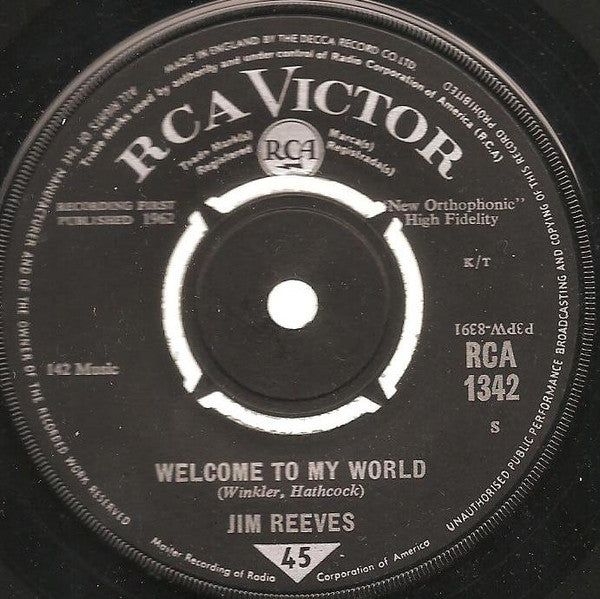 Jim Reeves - Welcome To My World Vinyl Singles Vinyl Goed / Hoes Generic