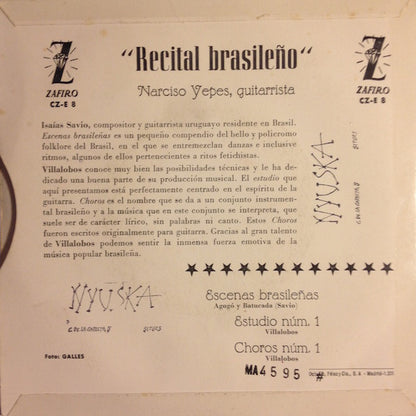 Narciso Yepes - Recital Brasileño Vinyl Singles Vinyl Very Good (VG) <br> Hoes Good Plus (G+)