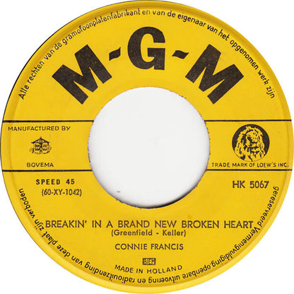 Connie Francis - Breakin' In A Brand New Broken Heart Vinyl Singles Vinyl Very Good (VG) <br> Hoes Generic