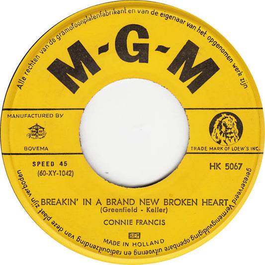 Connie Francis - Breakin' In A Brand New Broken Heart Vinyl Singles Vinyl Very Good (VG) <br> Hoes Generic