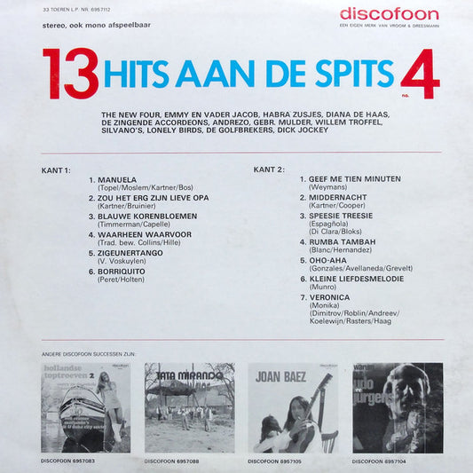 Various - 13 Hits Aan De Spits No. 4 (LP) Vinyl LP Vinyl Zeer Goed / Hoesje Goed "VINYLSINGLES.NL"