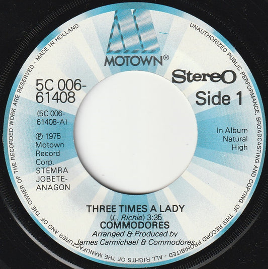 Commodores - Three Times A Lady Vinyl Singles Vinyl Very Good (VG) <br> Hoes Generic