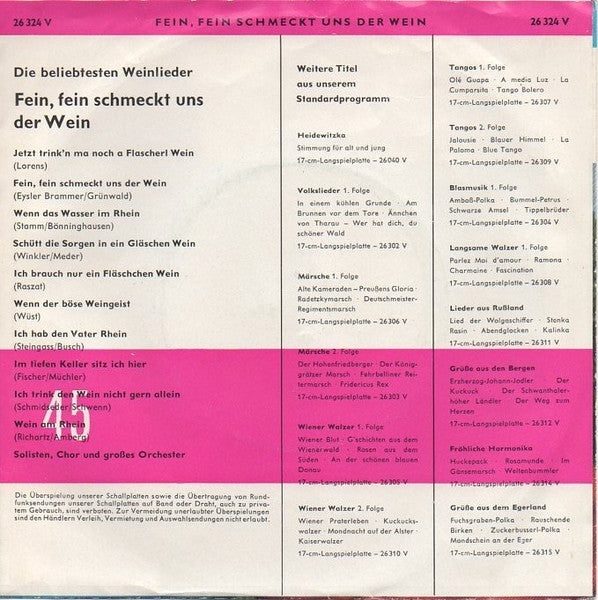 Unknown Artist - Fein, Fein Schmeckt Uns Der Wein 34825 Vinyl Singles VINYLSINGLES.NL