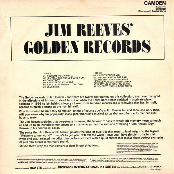 Jim Reeves - Jim Reeves' Golden Records (LP) 41733 Vinyl LP VINYLSINGELS.NL