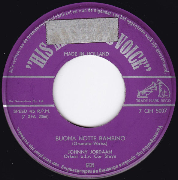 Johnny Jordaan - Buona Notte Bambino Vinyl Singles Vinyl Very Good (VG) <br> Hoes Generic