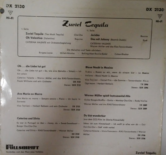 Caterina Valente - Zuviel Tequila Vinyl Singles EP Vinyl Goed / Hoesje Slecht "VINYLSINGLES.NL"