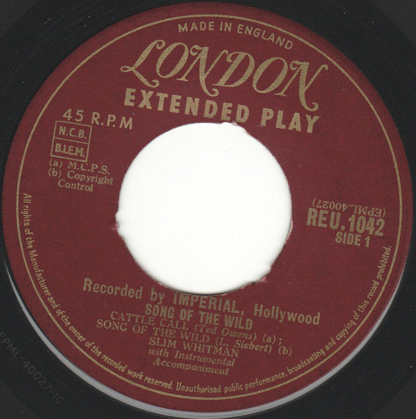 Slim Whitman - Song Of The Wild Vinyl Singles EP Vinyl Very Good (VG) <br> Hoes Generic