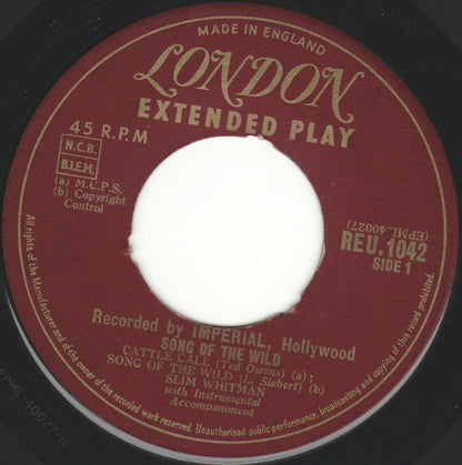 Slim Whitman - Song Of The Wild Vinyl Singles EP Vinyl Very Good (VG) <br> Hoes Generic