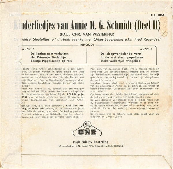 Leidse Sleuteltjes - Kinderliedjes Van Annie M.G. Schmidt (Deel II) Vinyl Singles EP Vinyl Very Good (VG) <br> Hoes Good Plus (G+)