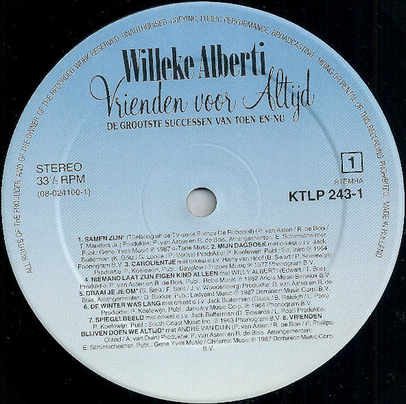 Willeke Alberti - Vrienden Voor Altijd - De Grootste Successen Van Toen-En-Nu (LP) Vinyl LP Vinyl Very Good (VG) <br> Hoes Good Plus (G+)