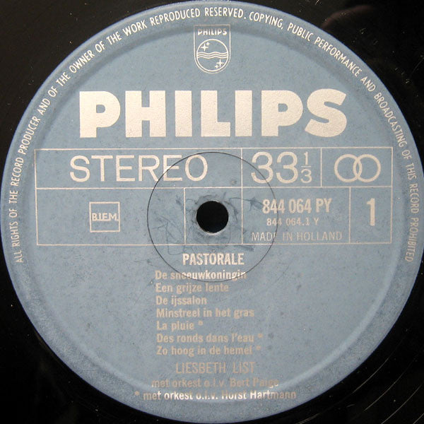 Liesbeth List - Pastorale (LP) 52441 Vinyl LP Vinyl Very Good (VG) <br> Hoes Good Plus (G+)