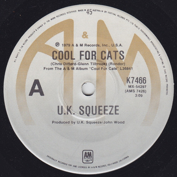 U.K. Squeeze - Cool For Cats Vinyl Singles Vinyl (VG) <br> Hoes (G+)