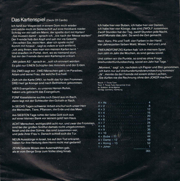 Bruce Low - Das Kartenspiel (Deck Of Cards) Vinyl Singles Vinyl Very Good (VG) <br> Hoes Good Plus (G+)