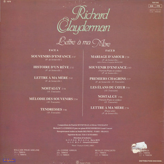 Richard Clayderman - Lettre A Me Mere (LP) 50240
