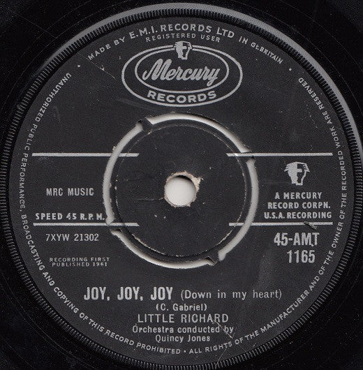 Little Richard - Joy, Joy, Joy (Down In My Heart) Vinyl Singles Vinyl Very Good (VG) <br> Hoes Generic
