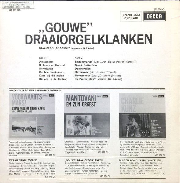 Draaiorgel "De Gouwe" - "Gouwe" Draaiorgelklanken (LP) Vinyl LP Vinyl Very Good (VG) <br> Hoes Good Plus (G+)
