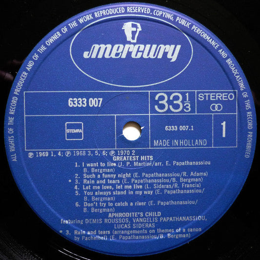 Aphrodite's Child - Greatest Hits (LP) Vinyl LP Vinyl Zeer Goed / Hoesje Goed "VINYLSINGLES.NL"
