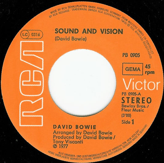 David Bowie - Sound And Vision Vinyl Singles Vinyl (VG) <br> Hoes Generic