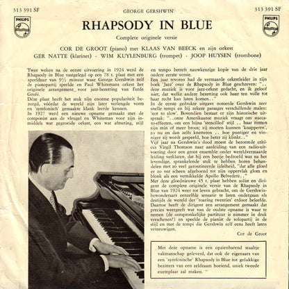 Cor de Groot, Klaas Van Beeck And His Orchestra - Rhapsody In Blue Vinyl Singles Vinyl Very Good (VG) <br> Hoes Good Plus (G+)