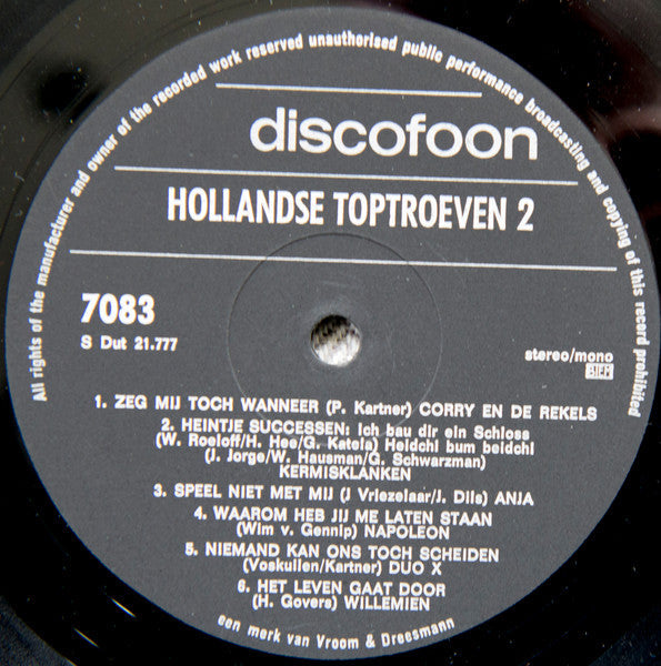 Various - Hollandse Toptroeven * (LP) Vinyl LP Vinyl Very Good (VG) <br> Hoes Good Plus (G+)