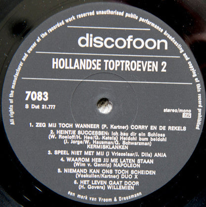 Various - Hollandse Toptroeven * (LP) Vinyl LP Vinyl Very Good (VG) <br> Hoes Good Plus (G+)