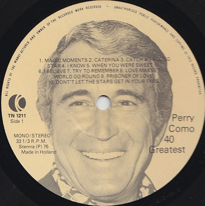 Perry Como - 40 Greatest (LP) Vinyl LP Dubbel Vinyl Very Good (VG) <br> Hoes Good Plus (G+)