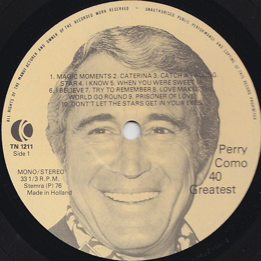 Perry Como - 40 Greatest (LP) Vinyl LP Dubbel Vinyl Zeer Goed / Hoesje Goed "VINYLSINGLES.NL"