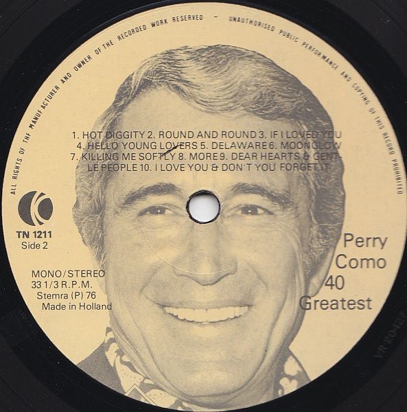 Perry Como - 40 Greatest (LP) Vinyl LP Dubbel Vinyl Very Good (VG) <br> Hoes Good Plus (G+)
