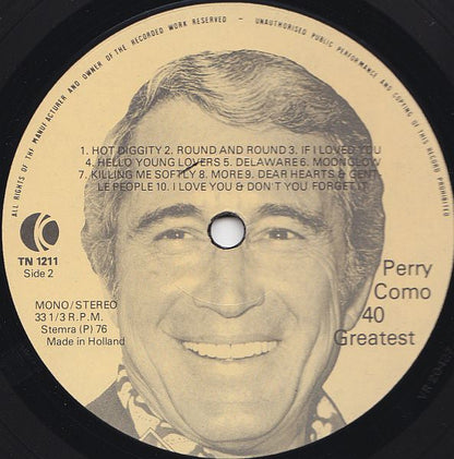 Perry Como - 40 Greatest (LP) Vinyl LP Dubbel Vinyl Very Good (VG) <br> Hoes Good Plus (G+)