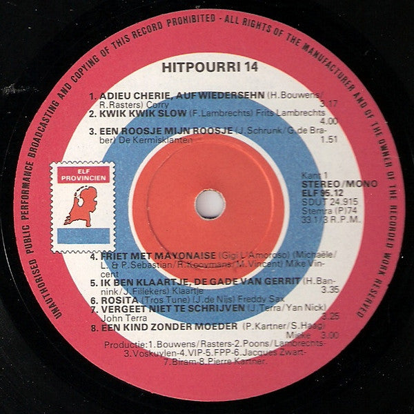 Various - Hitpourri 14 (LP) Vinyl LP Vinyl Zeer Goed / Hoesje Goed "VINYLSINGLES.NL"