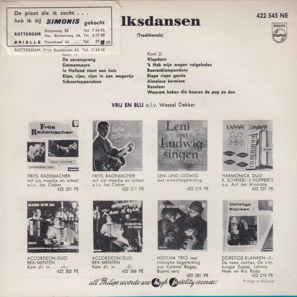 Vrij En Blij - Volksdansen -2- / Dutch Country Dances 43540 Vinyl Singles EP Vinyl Very Good (VG) <br> Hoes Good Plus (G+)